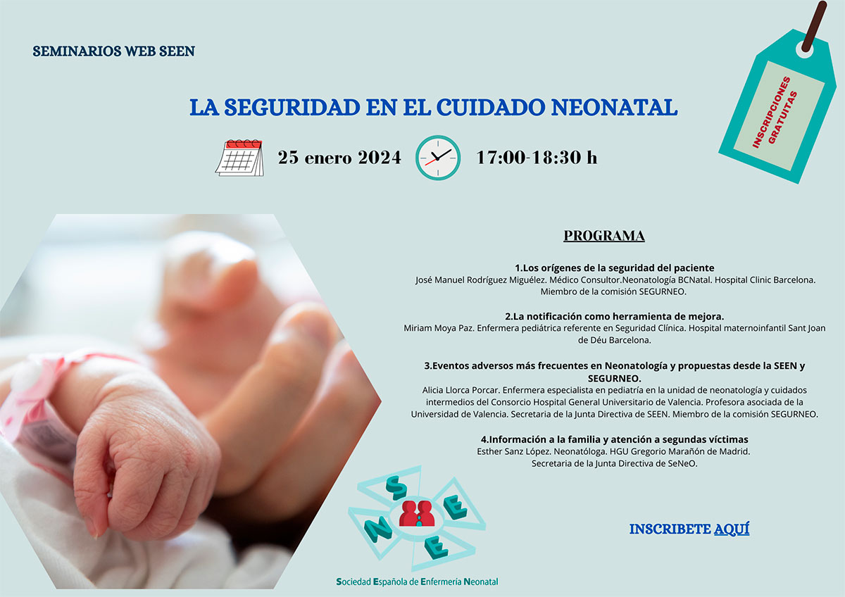 Próximo Webinar 25 Enero 2024. La Seguridad en el Cuidado Neonatal